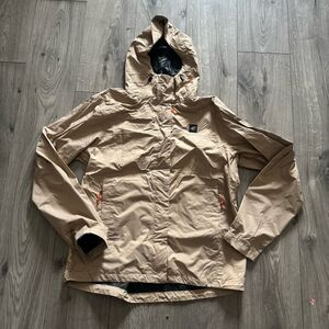 Dutch Bros Coffee Lightweight Hooded Windbreaker Jacket Men's Large Tan Full Zip